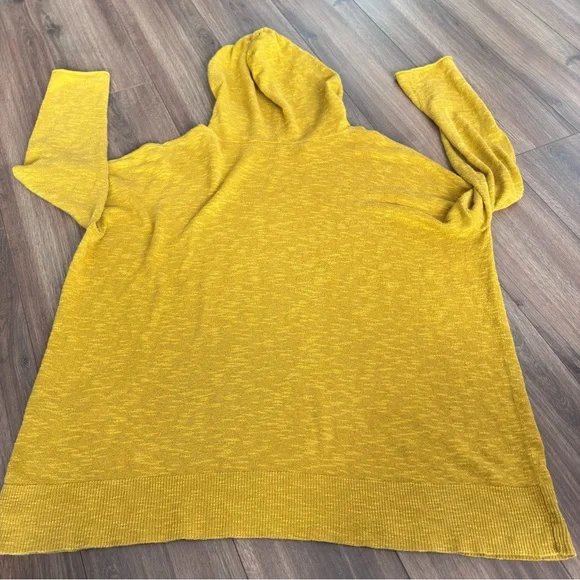 Eileen Fisher organic cotton linen slub Mustard Knit Hooded Pullover top size S - Picture 8 of 11